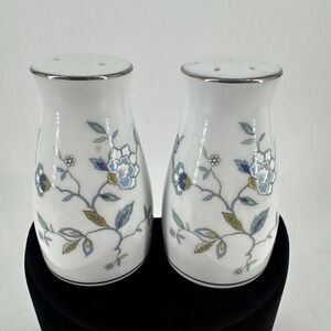 Noritake Salt & Pepper Shakers 3 1/2" Tall Blue Flowers Discontinued Vintage